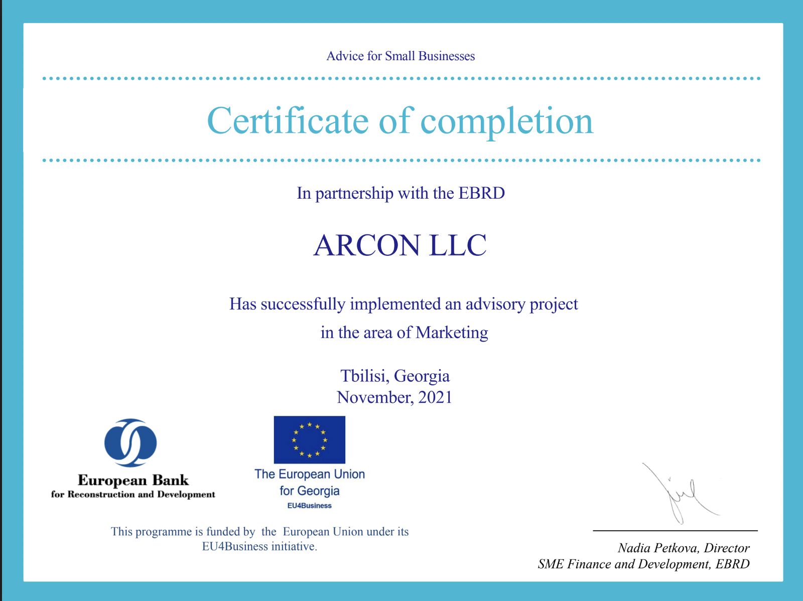 არკონსა და ევროპის რეკონსტრუქციისა და განვითარების ბანკს შორის თანამშრომლობა წარმატებით დასრულდა